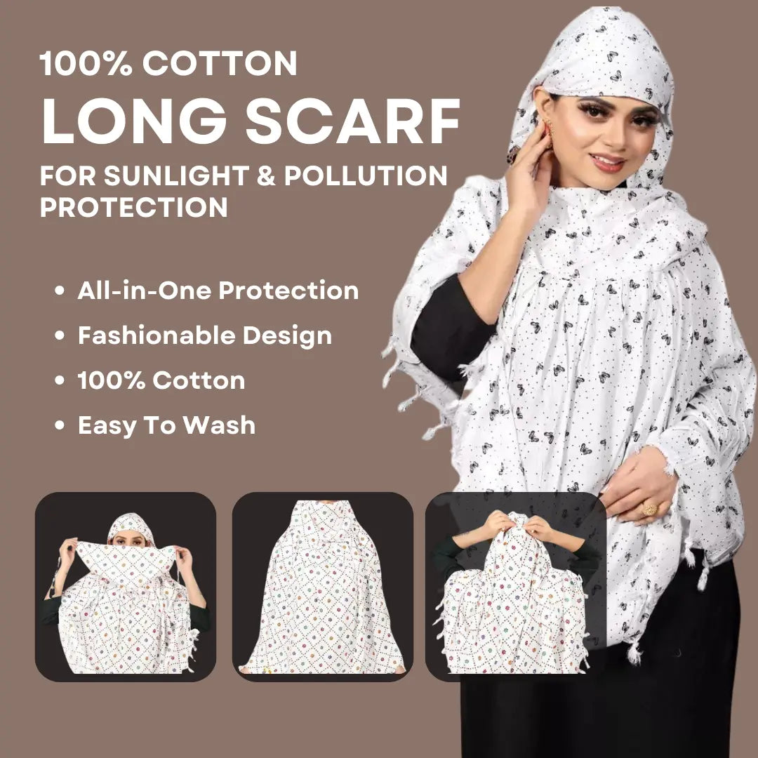 Long Cotton Scarf | For Sunlight & Pollution Protection