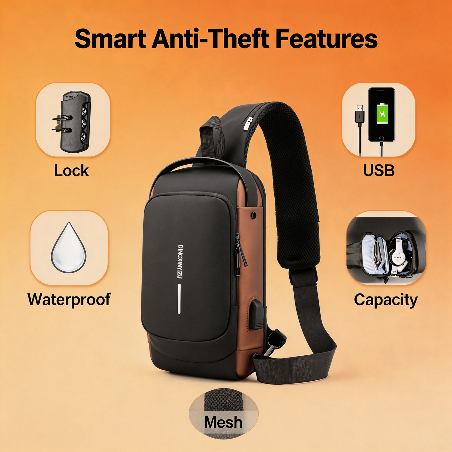 Anti-Theft Cross Body Bag With USB Charging (Cable Included)