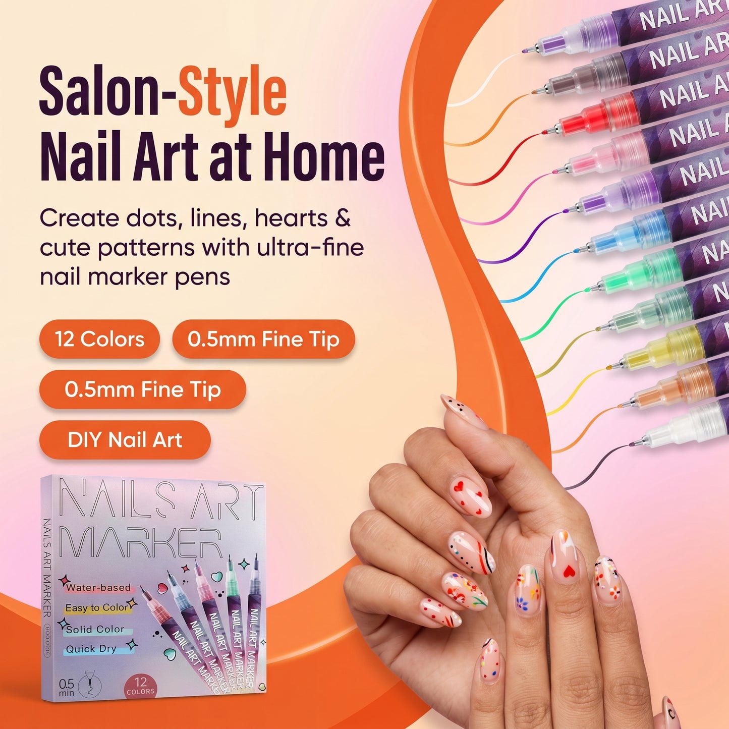 Nail Art Marker Pens – 12 Color DIY Nail Design Set