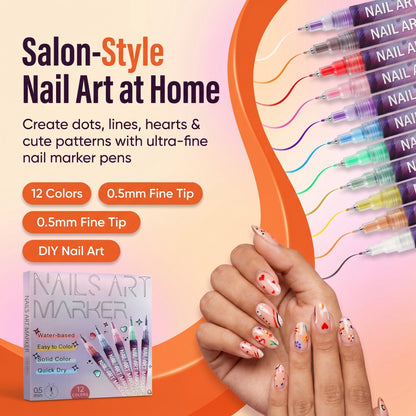 Nail Art Marker Pens – 12 Color DIY Nail Design Set