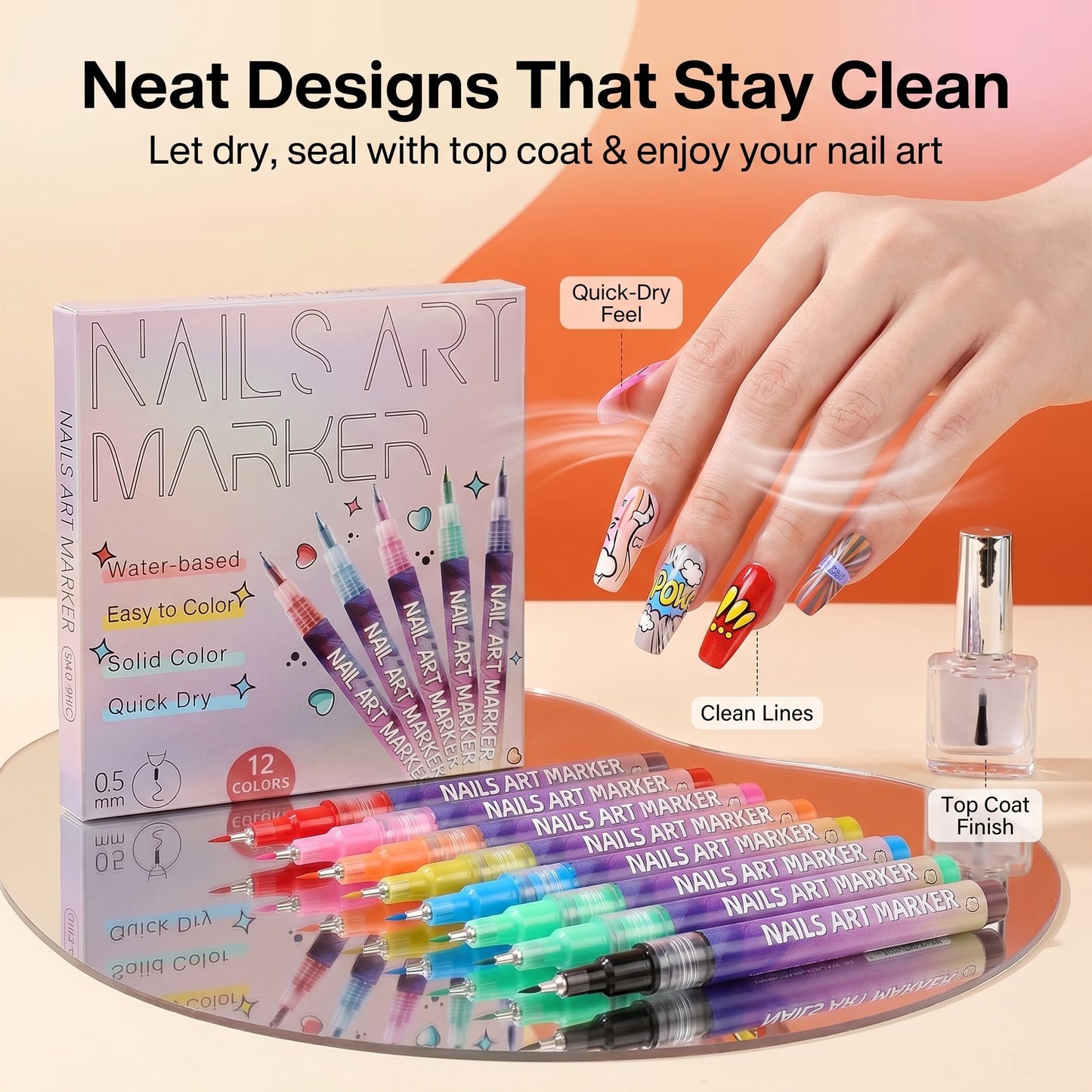 Nail Art Marker Pens – 12 Color DIY Nail Design Set