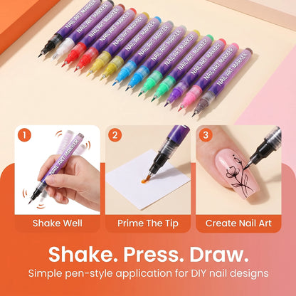 Nail Art Marker Pens – 12 Color DIY Nail Design Set