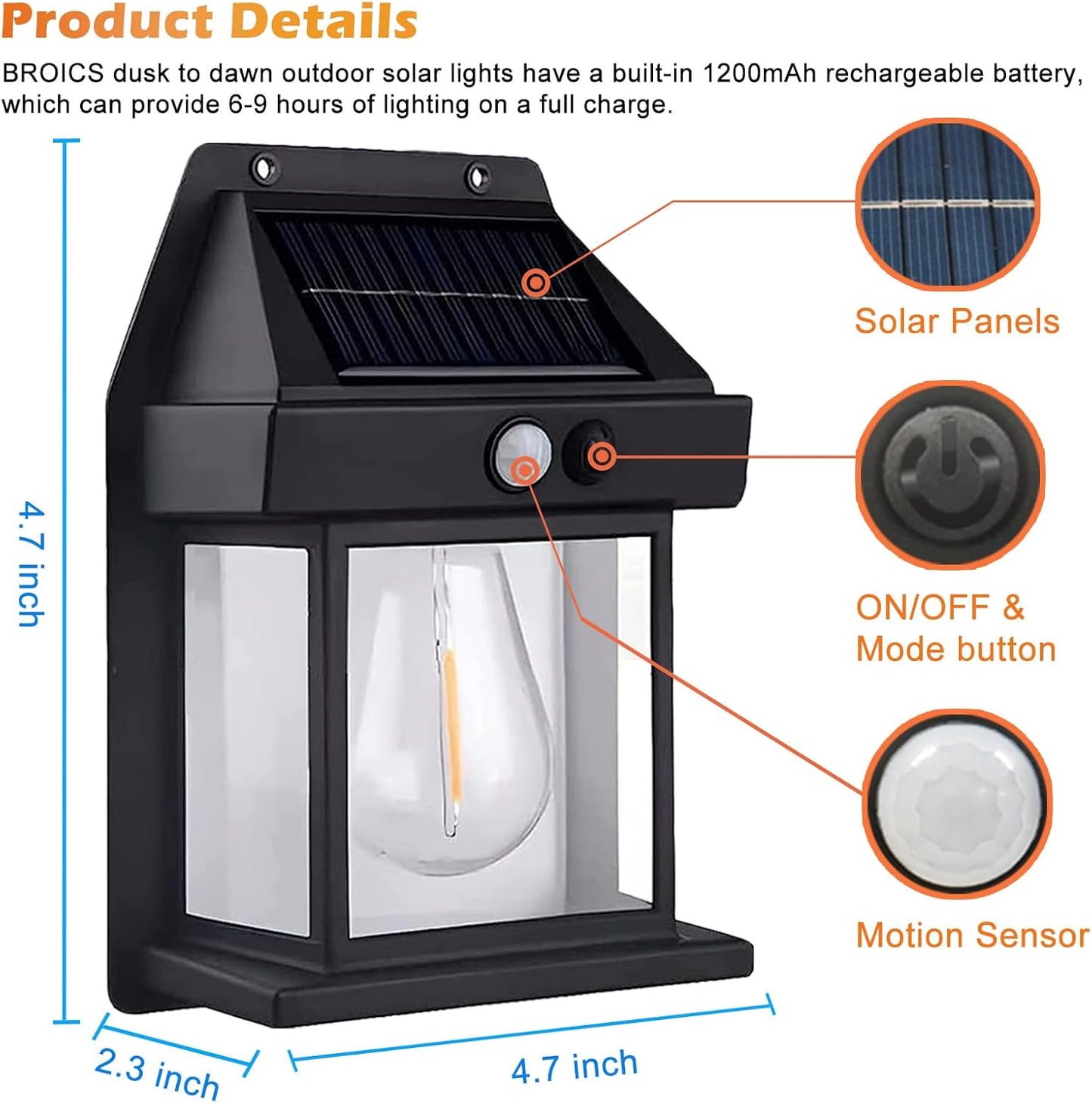 Solar Wall Lantern with 3 Lighting Modes and IP65 Waterproof