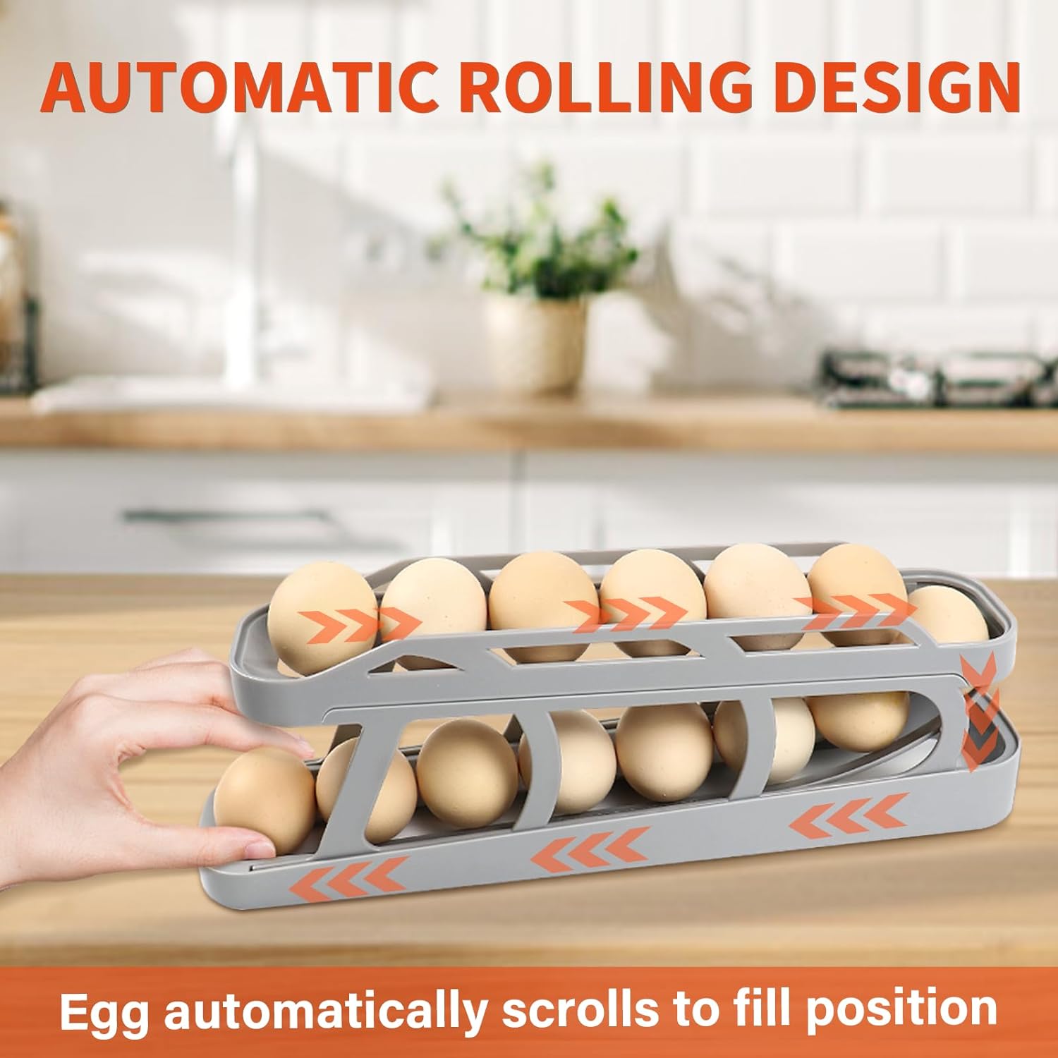 Automatic Rolling Egg Dispenser & Holder Container