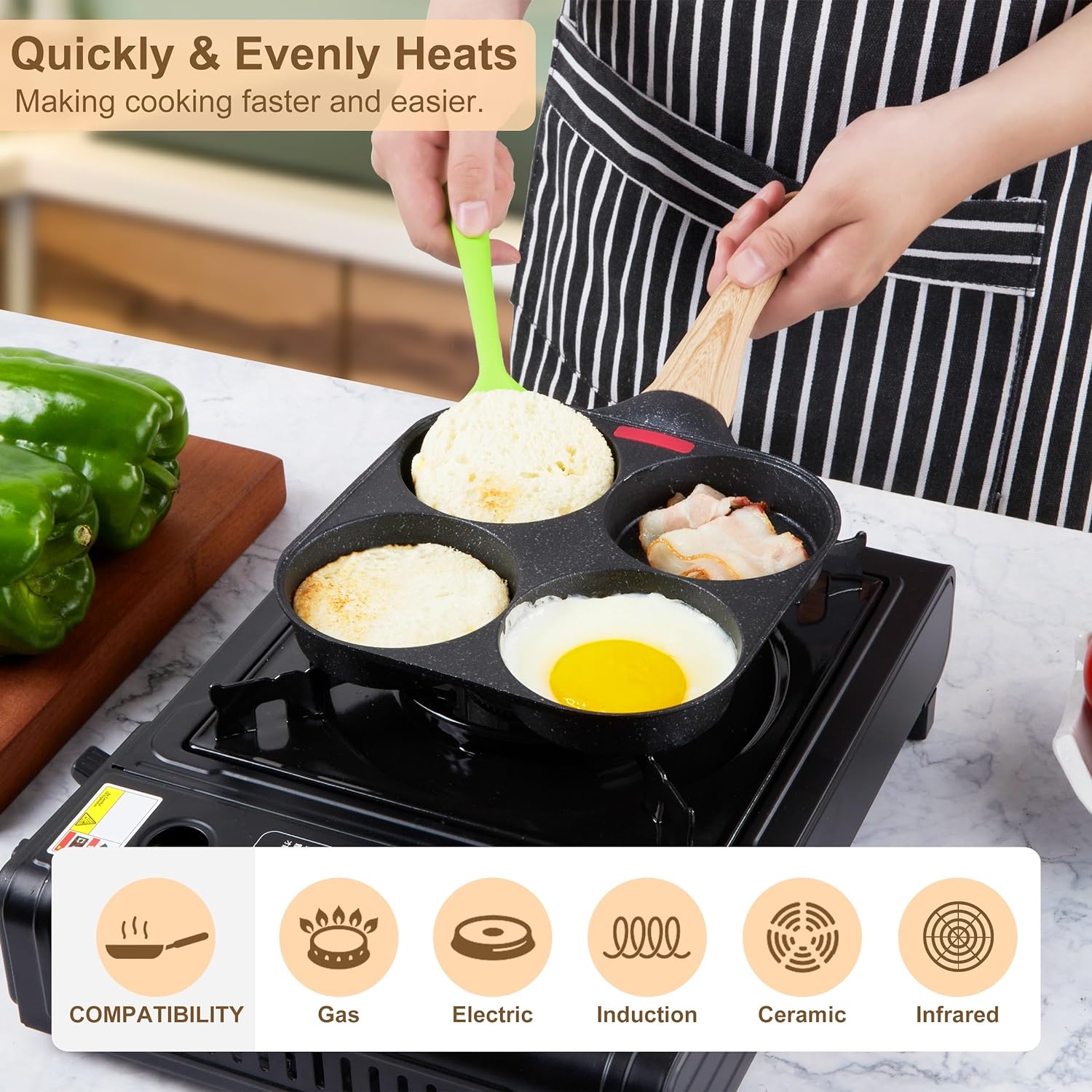 4-Hole Non-Stick Frying Pan (Premium Quality)